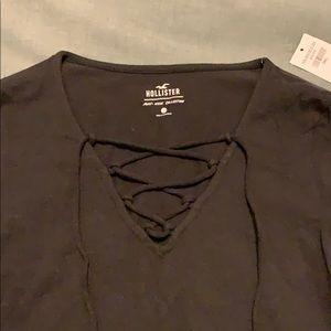 Hollister black lace up long sleeve top